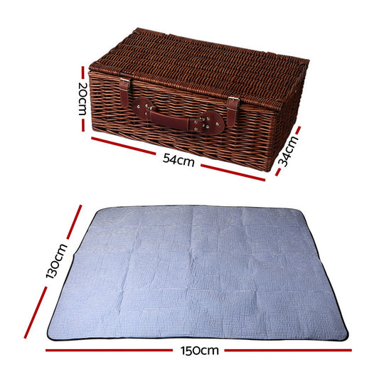 Alfresco 4 Person Picnic Basket Set Insulated Blanket Storage Bag PIC-BAS-4P-CO-BRBU