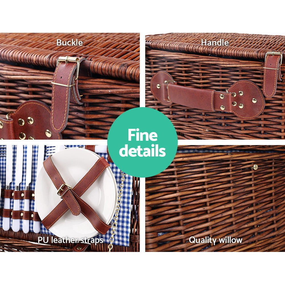 Alfresco 4 Person Picnic Basket Set Insulated Blanket Storage Bag PIC-BAS-4P-CO-BRBU