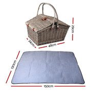 Alfresco 4 Person Picnic Basket Set Baskets Insulated Blanket Bag PIC-BAS-4P-GRBU