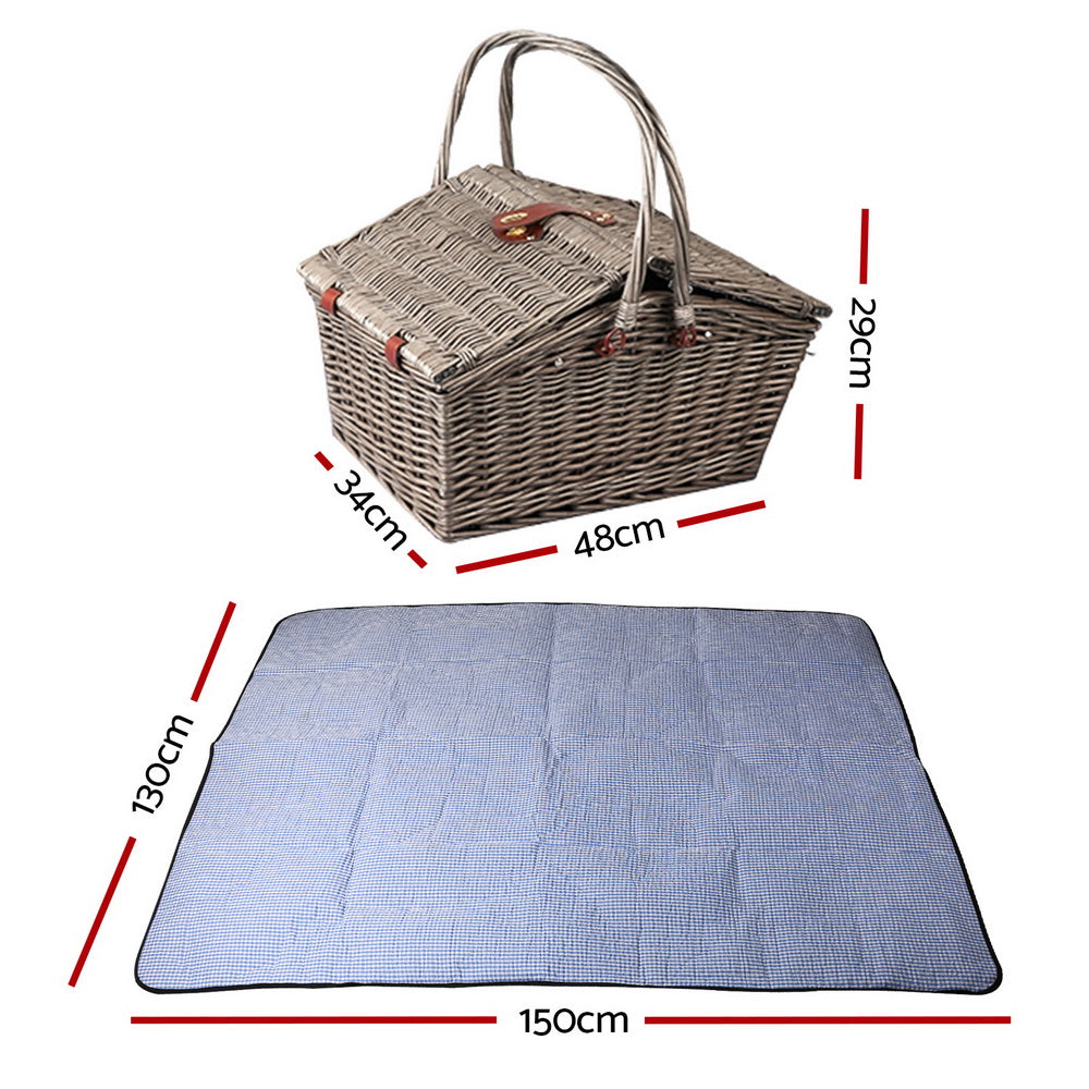 Alfresco 4 Person Picnic Basket Set Baskets Insulated Blanket Bag PIC-BAS-4P-GRBU