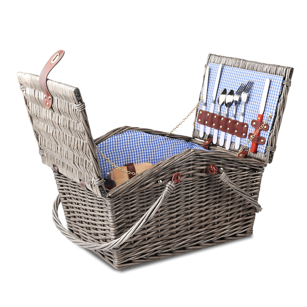 Alfresco 4 Person Picnic Basket Set Baskets Insulated Blanket Bag PIC-BAS-4P-GRBU