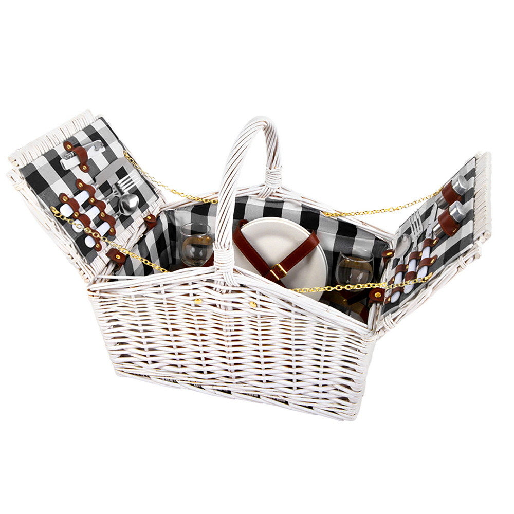 Alfresco 2 Person Picnic Basket Set Willow Vintage Baskets Insulated Blanket Bag PICNIC-2PPL-BASKET-WH