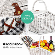 Alfresco 2 Person Picnic Basket Set Willow Vintage Baskets Insulated Blanket Bag PICNIC-2PPL-BASKET-WH