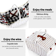 Alfresco 2 Person Picnic Basket Set Willow Vintage Baskets Insulated Blanket Bag PICNIC-2PPL-BASKET-WH