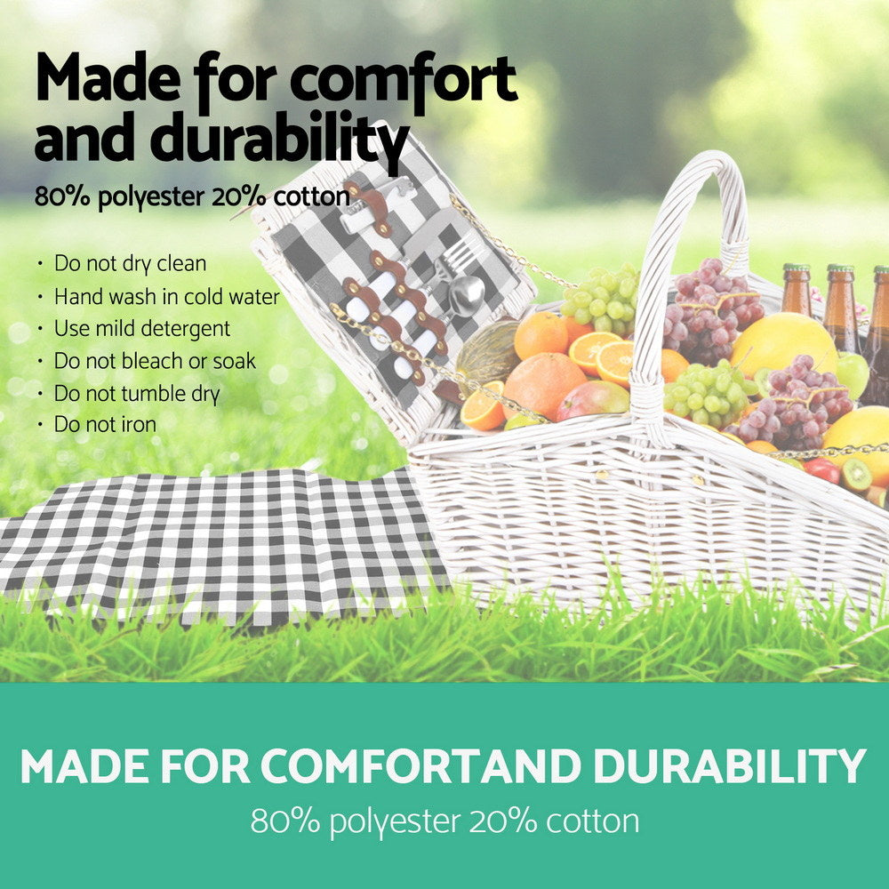 Alfresco 2 Person Picnic Basket Set Willow Vintage Baskets Insulated Blanket Bag PICNIC-2PPL-BASKET-WH