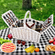 Alfresco 2 Person Picnic Basket Set Willow Vintage Baskets Insulated Blanket Bag PICNIC-2PPL-BASKET-WH