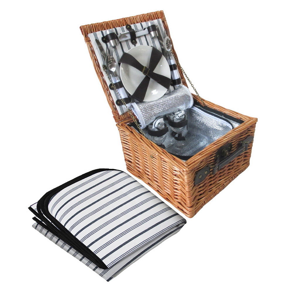 Alfresco 2 Person Picnic Basket Set Vintage Outdoor Baskets Insulated Blanket PICNIC-2PPL-COOLER-BK