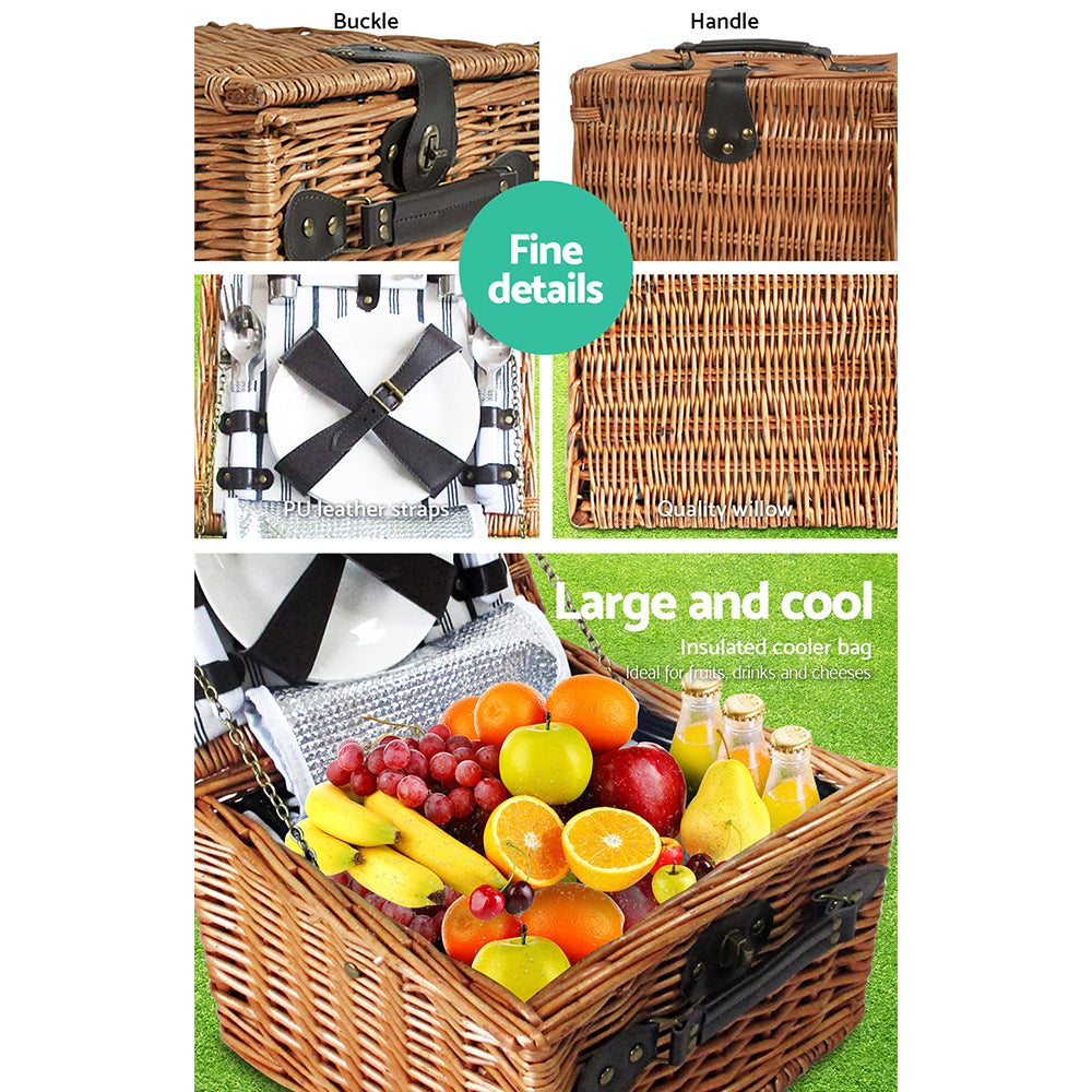 Alfresco 2 Person Picnic Basket Set Vintage Outdoor Baskets Insulated Blanket PICNIC-2PPL-COOLER-BK