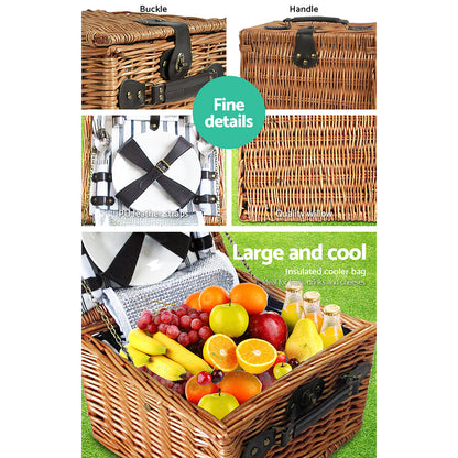Alfresco 2 Person Picnic Basket Set Vintage Outdoor Baskets Insulated Blanket PICNIC-2PPL-COOLER-BK