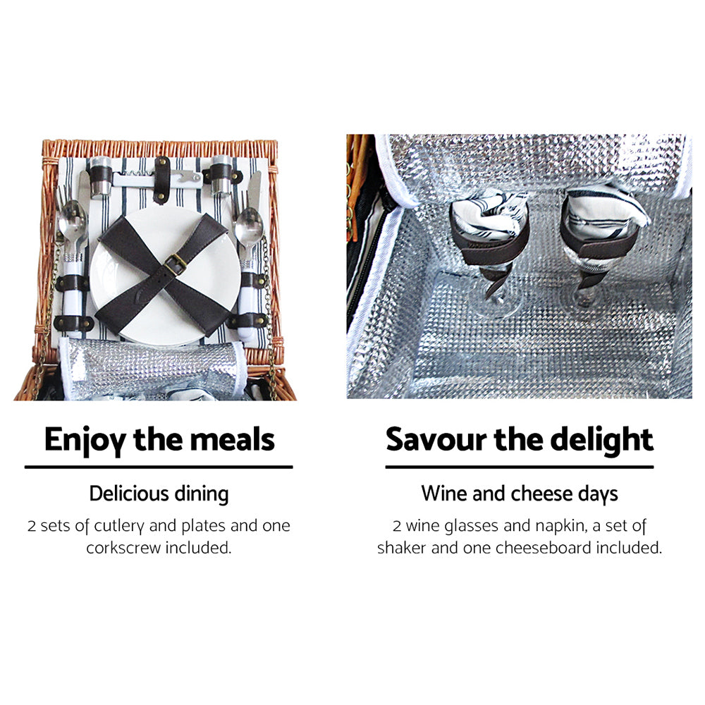 Alfresco 2 Person Picnic Basket Set Vintage Outdoor Baskets Insulated Blanket PICNIC-2PPL-COOLER-BK