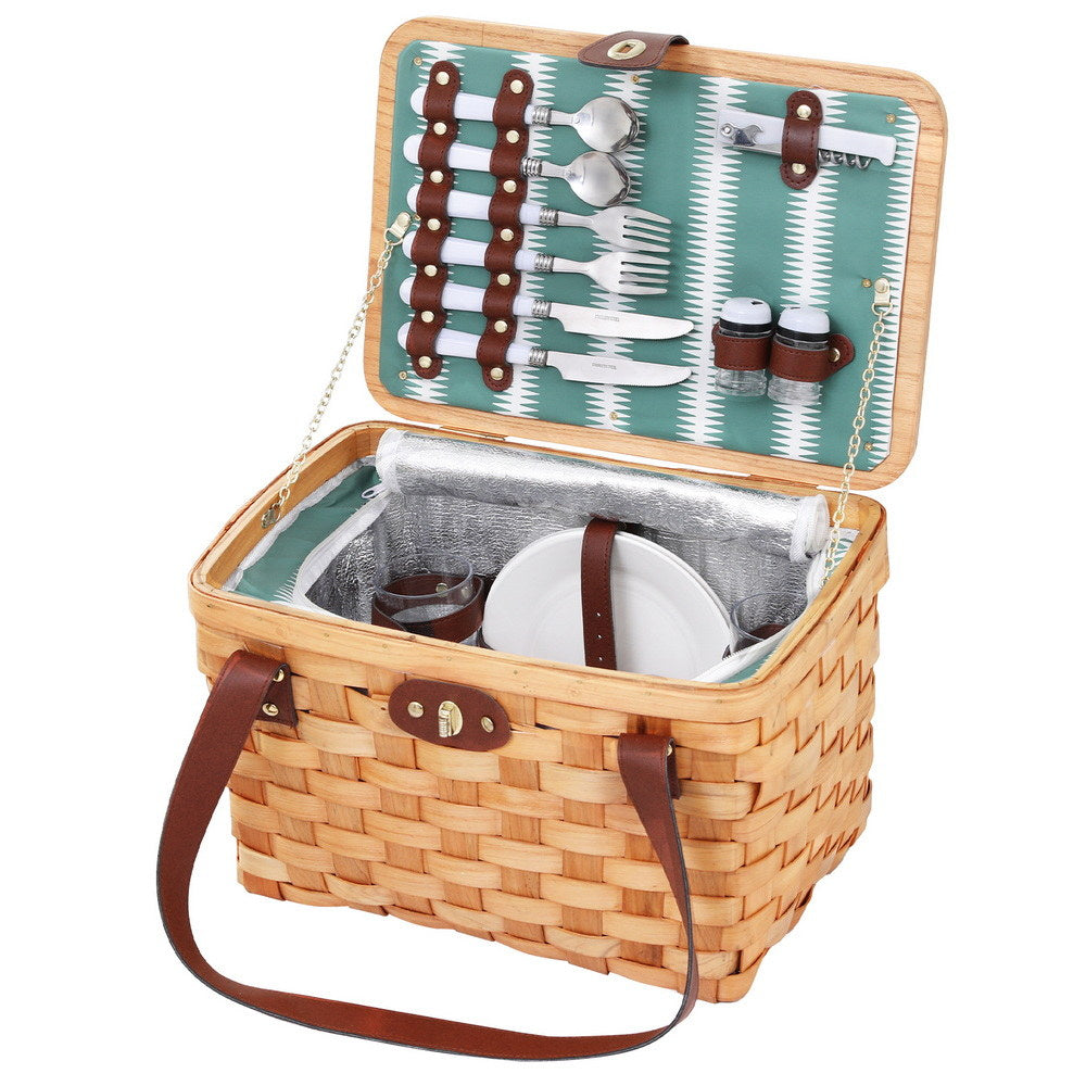 Alfresco 2 Person Picnic Basket Set Wooden Cooler Bag Plates Outdoor Insulated PICNIC-2PPL-COOLER-STRAP