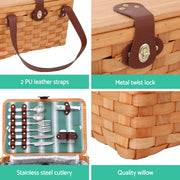 Alfresco 2 Person Picnic Basket Set Wooden Cooler Bag Plates Outdoor Insulated PICNIC-2PPL-COOLER-STRAP