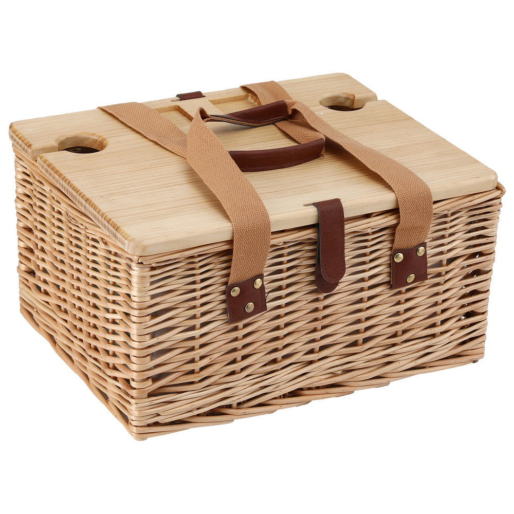 Alfresco 2 Person Picnic Basket Set with Table Blanket Cooler Wooden Insulated PICNIC-2PPL-TABLE-BG