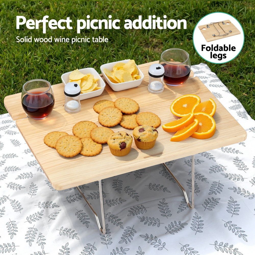 Alfresco 2 Person Picnic Basket Set with Table Blanket Cooler Wooden Insulated PICNIC-2PPL-TABLE-BG