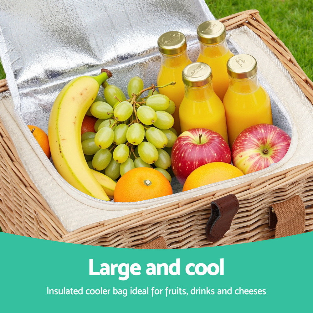 Alfresco 2 Person Picnic Basket Set with Table Blanket Cooler Wooden Insulated PICNIC-2PPL-TABLE-BG