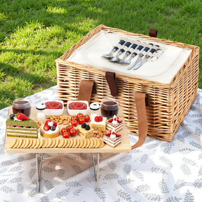 Alfresco 2 Person Picnic Basket Set with Table Blanket Cooler Wooden Insulated PICNIC-2PPL-TABLE-BG
