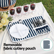 Alfresco 4 Person Picnic Basket Bag Set Wooden Blanket Cooler Outdoor Insulated PICNIC-4PPL-BAG-STRIPE