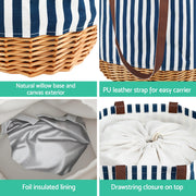 Alfresco 4 Person Picnic Basket Bag Set Wooden Blanket Cooler Outdoor Insulated PICNIC-4PPL-BAG-STRIPE