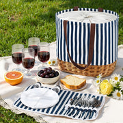 Alfresco 4 Person Picnic Basket Bag Set Wooden Blanket Cooler Outdoor Insulated PICNIC-4PPL-BAG-STRIPE