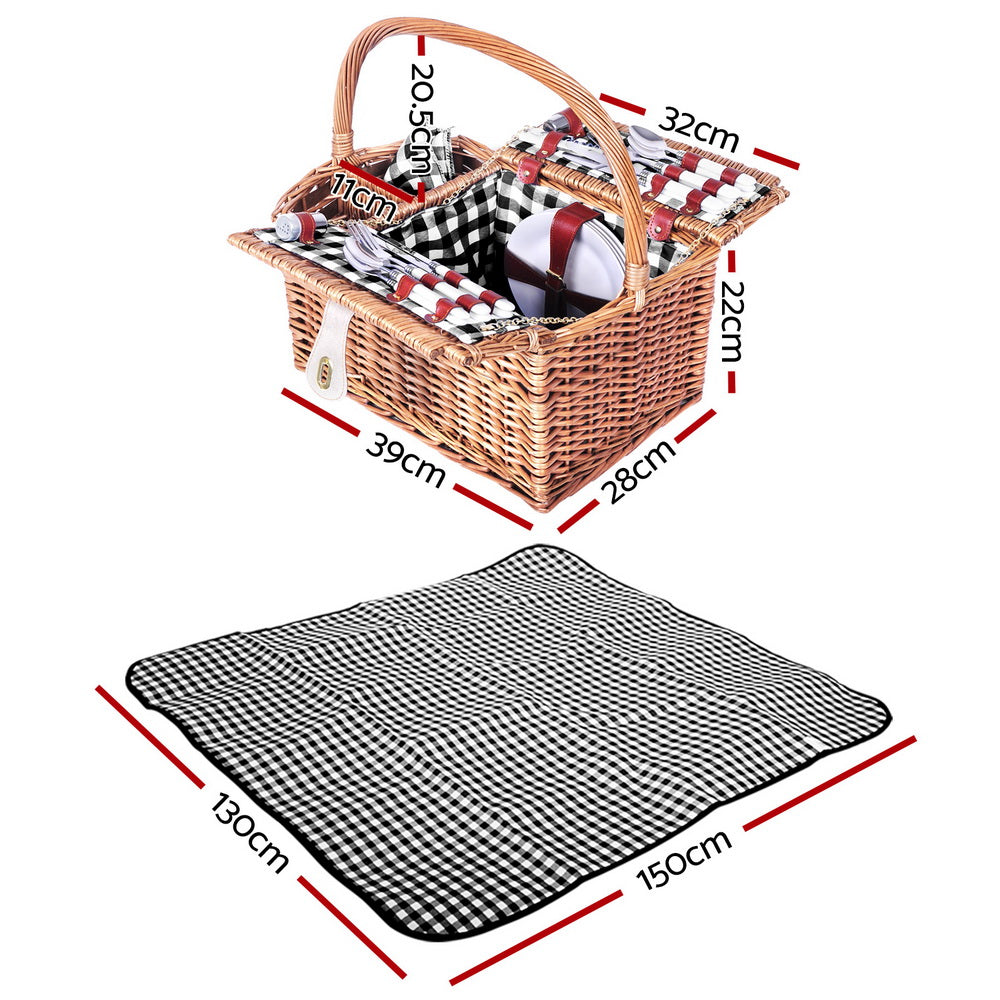 Alfresco 4 Person Picnic Basket Set Insulated Outdoor Blanket Bag PICNIC-4PPL-BASKET-BK