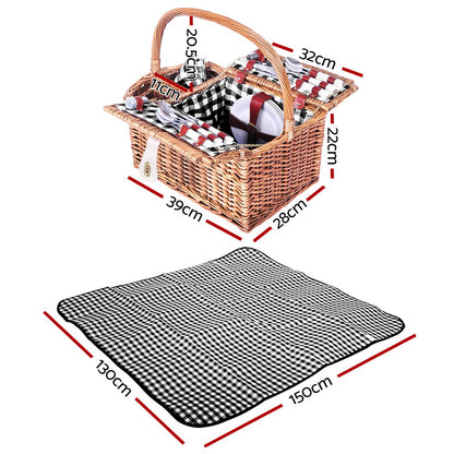 Alfresco 4 Person Picnic Basket Set Insulated Outdoor Blanket Bag PICNIC-4PPL-BASKET-BK