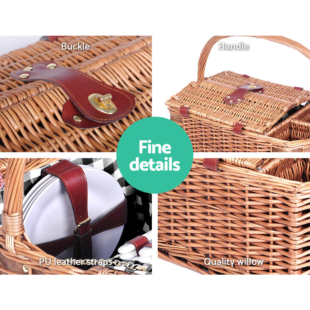 Alfresco 4 Person Picnic Basket Set Insulated Outdoor Blanket Bag PICNIC-4PPL-BASKET-BK