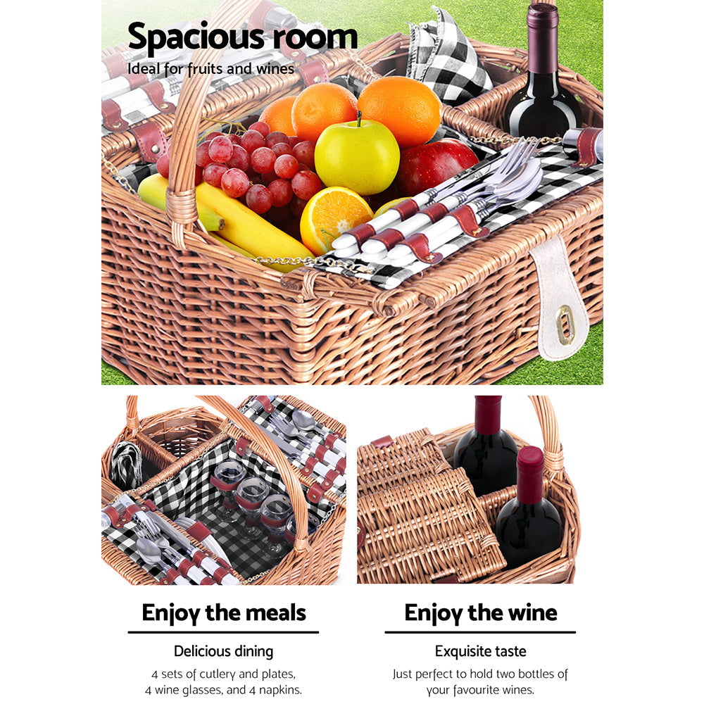 Alfresco 4 Person Picnic Basket Set Insulated Outdoor Blanket Bag PICNIC-4PPL-BASKET-BK