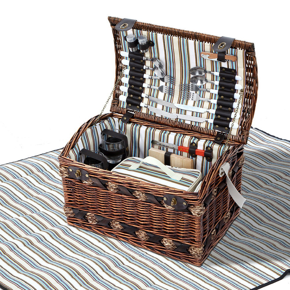 Alfresco 4 Person Picnic Basket Set Wooden Blanket Cooler Bag Outdoor Insulated PICNIC-4PPL-CHEESE-COPP