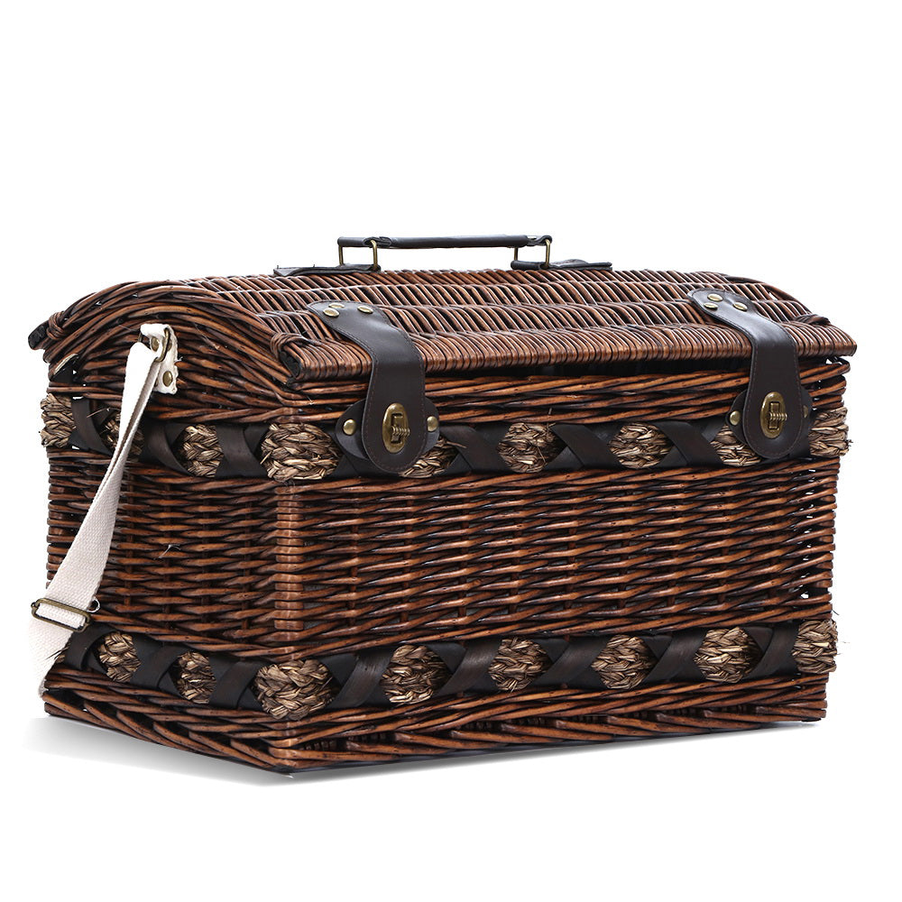 Alfresco 4 Person Picnic Basket Set Wooden Blanket Cooler Bag Outdoor Insulated PICNIC-4PPL-CHEESE-COPP