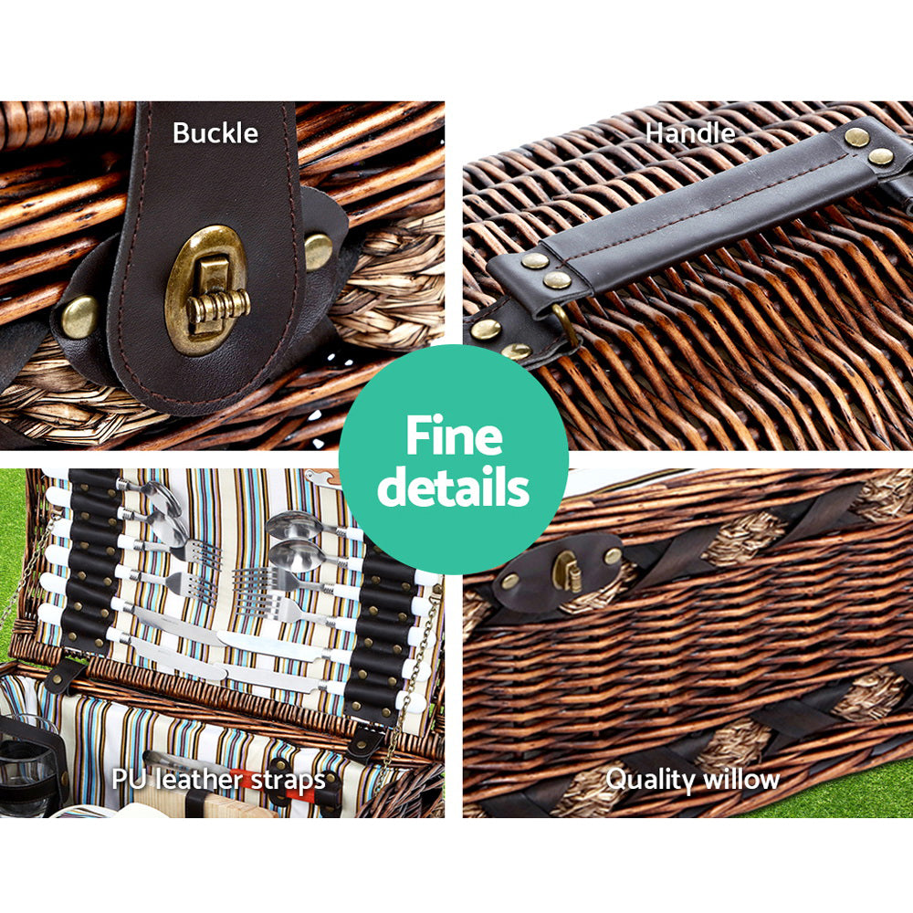 Alfresco 4 Person Picnic Basket Set Wooden Blanket Cooler Bag Outdoor Insulated PICNIC-4PPL-CHEESE-COPP