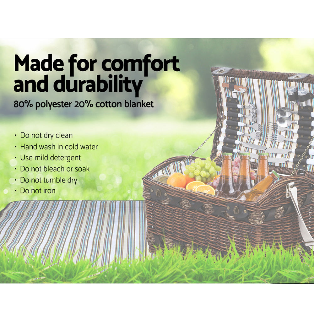 Alfresco 4 Person Picnic Basket Set Wooden Blanket Cooler Bag Outdoor Insulated PICNIC-4PPL-CHEESE-COPP