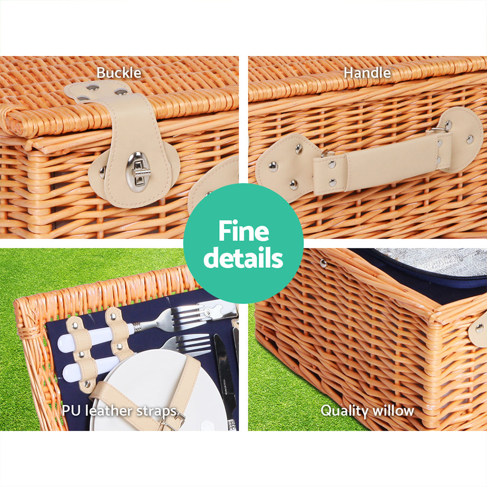 Alfresco 4 Person Picnic Basket Set Cooler Bag Insulated Blanket PICNIC-4PPL-COOLER-NAVY