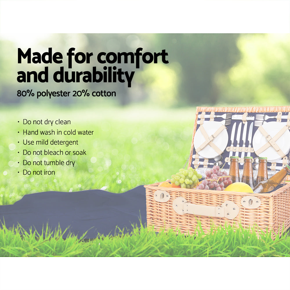 Alfresco 4 Person Picnic Basket Set Cooler Bag Insulated Blanket PICNIC-4PPL-COOLER-NAVY