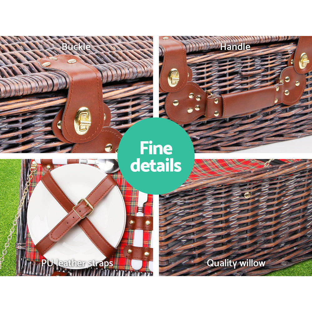 Alfresco 4 Person Picnic Basket Set Insulated Blanket Bag Red PICNIC-4PPL-COOLER-RD