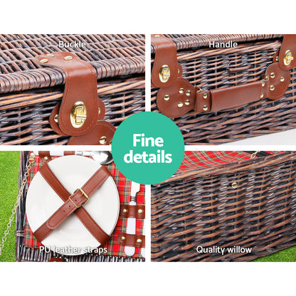 Alfresco 4 Person Picnic Basket Set Insulated Blanket Bag Red PICNIC-4PPL-COOLER-RD