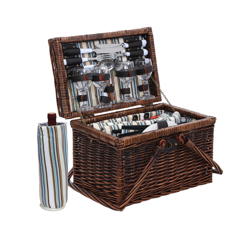 Alfresco 4 Person Picnic Basket Set Deluxe Folding Outdoor Insulated Liquor bag PICNIC-4PPL-FOLD-COPP