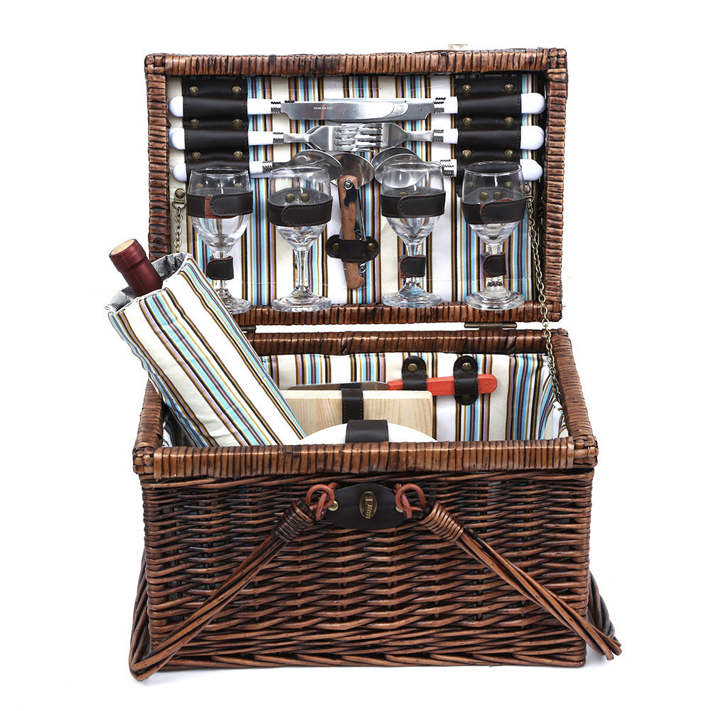 Alfresco 4 Person Picnic Basket Set Deluxe Folding Outdoor Insulated Liquor bag PICNIC-4PPL-FOLD-COPP