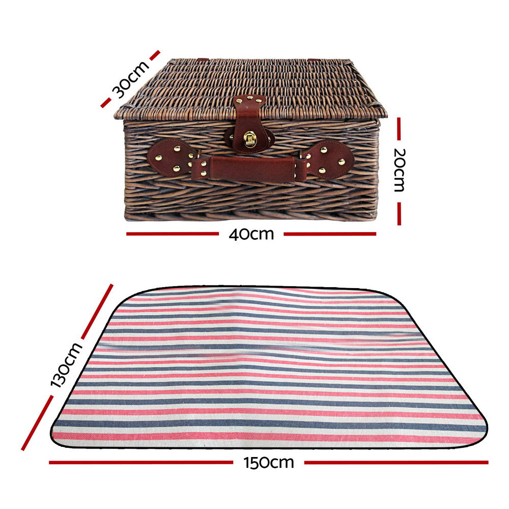 Alfresco 4 Person Picnic Basket Set Insulated Blanket Bag PICNIC-4PPL-STRIPE-BUPK
