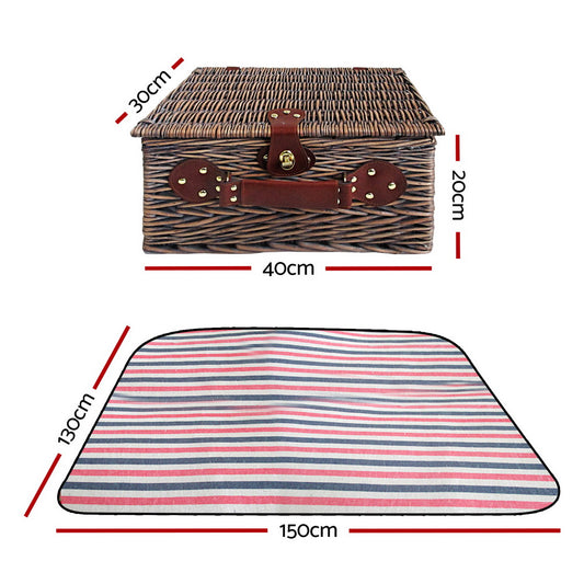 Alfresco 4 Person Picnic Basket Set Insulated Blanket Bag PICNIC-4PPL-STRIPE-BUPK