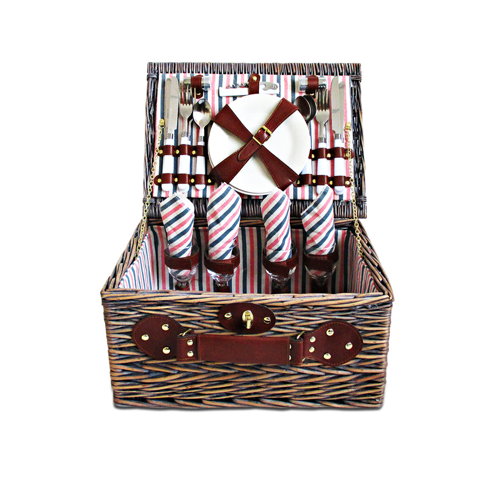 Alfresco 4 Person Picnic Basket Set Insulated Blanket Bag PICNIC-4PPL-STRIPE-BUPK