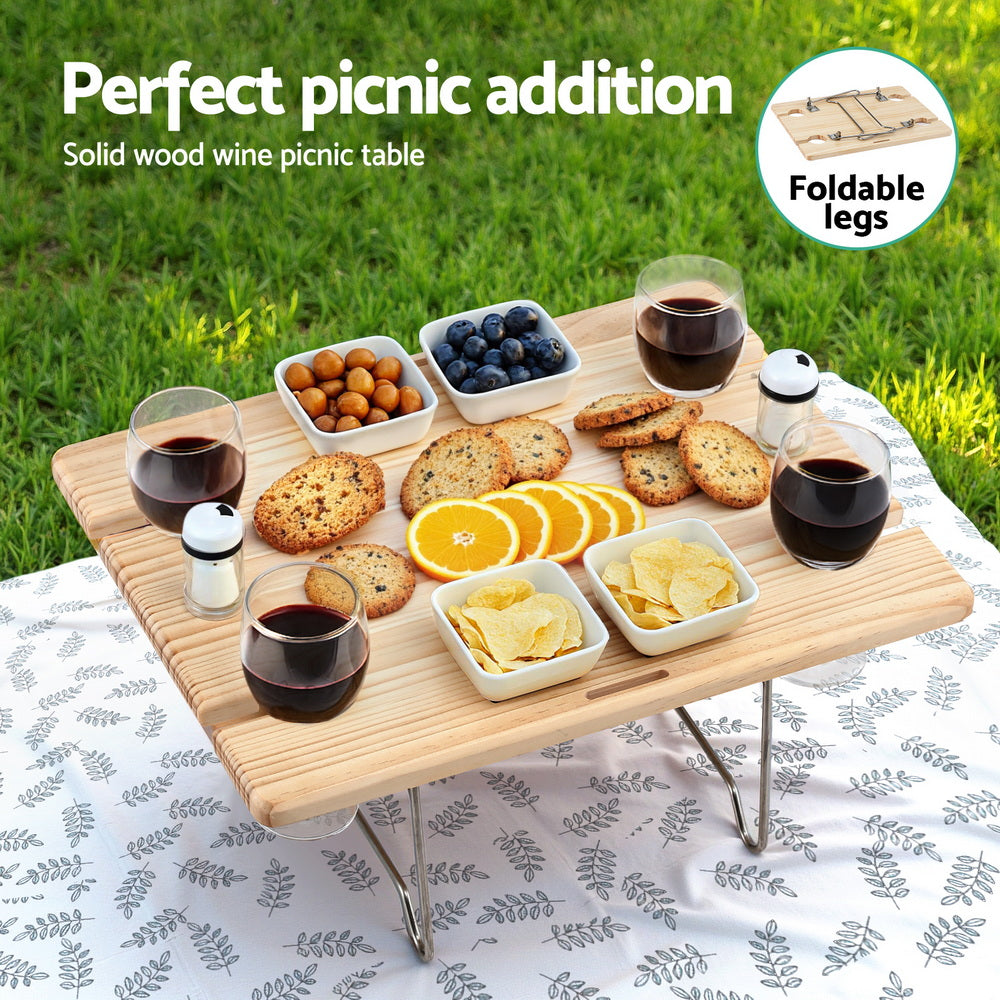 Alfresco 4 Person Picnic Basket Set with Table Blanket Cooler Wooden Insulated PICNIC-4PPL-TABLE-BG