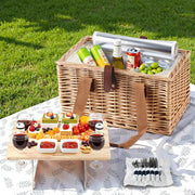 Alfresco 4 Person Picnic Basket Set with Table Blanket Cooler Wooden Insulated PICNIC-4PPL-TABLE-BG