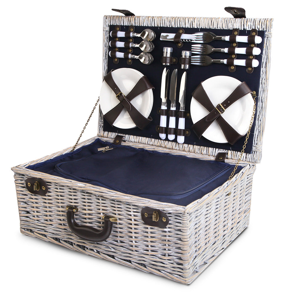 Alfresco 6 Person Picnic Basket Set Cooler Bag Insulated Blanket Plates Navy PICNIC-6PPL-COOLER-NAVY