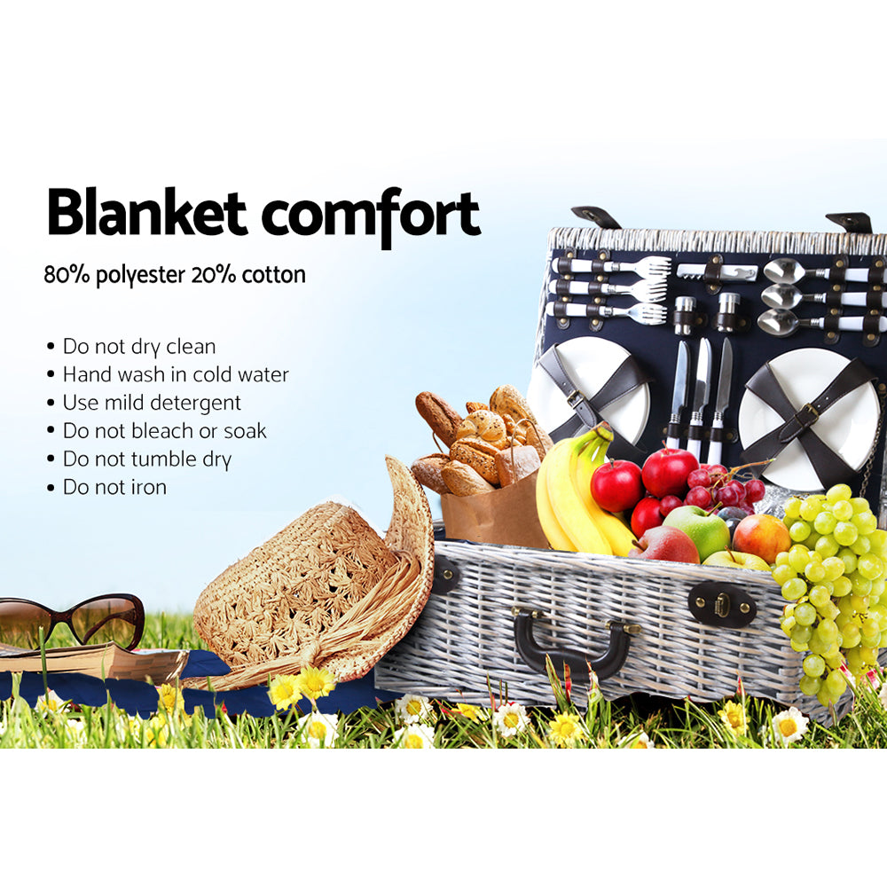 Alfresco 6 Person Picnic Basket Set Cooler Bag Insulated Blanket Plates Navy PICNIC-6PPL-COOLER-NAVY