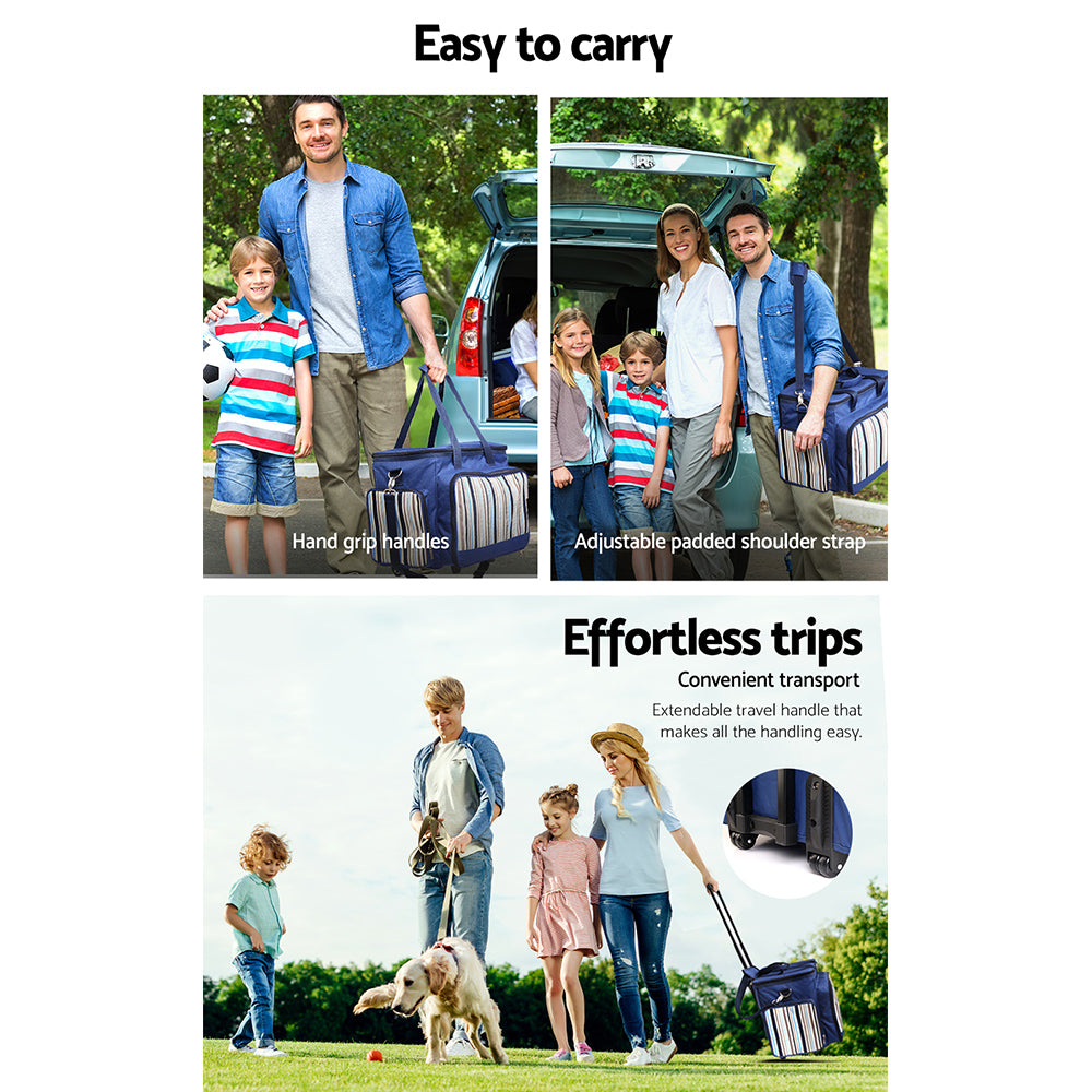 Alfresco 6 Person Picnic Basket Set Bag Wheels Insulated Trolley PICNIC-6PPL-COOLER-TRO