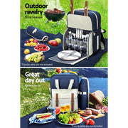 Alfresco 4 Person Picnic Basket Set Backpack Bag Insulated Blue PICNIC-BAG-4PPL-BUWH