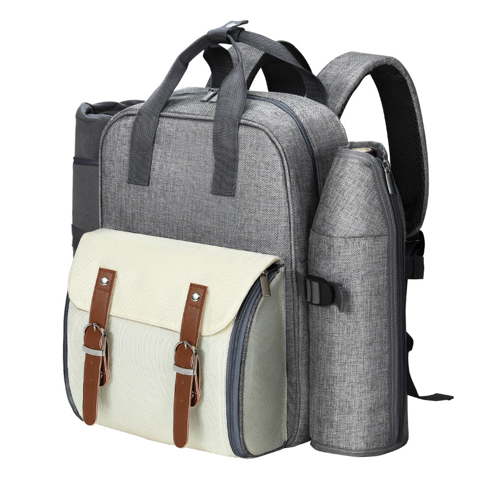 Alfresco 4 Person Picnic Basket Set Backpack Bag Insulated Grey PICNIC-BAG-4PPL-GRWH
