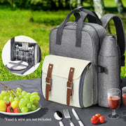 Alfresco 4 Person Picnic Basket Set Backpack Bag Insulated Grey PICNIC-BAG-4PPL-GRWH