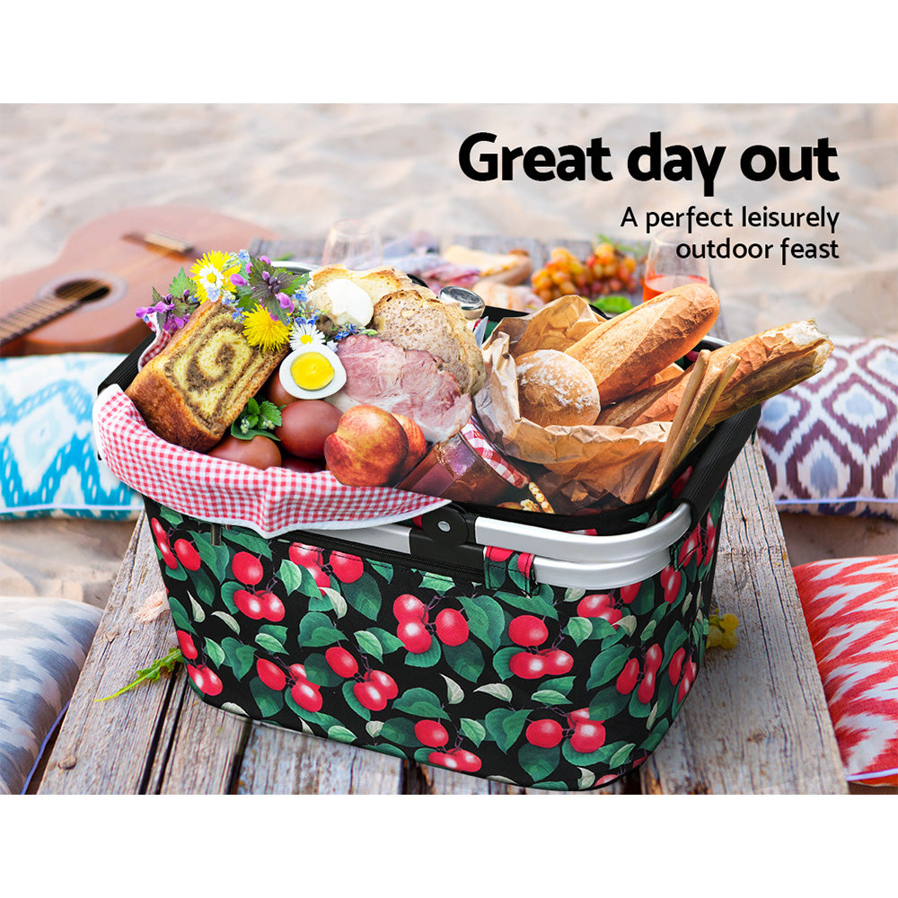 Alfresco Picnic Basket Folding Bag Hamper Food Storage Insulated PICNIC-BAG-CLOTH-BKFR