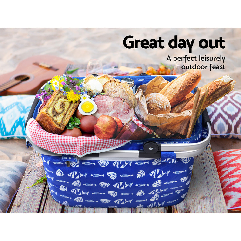 Alfresco Picnic Basket Folding Bag Hamper Food Insulated Storage PICNIC-BAG-CLOTH-BUFS